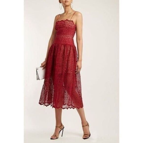 O.P.T OPT One Pretty Time Lizzet Magenta red lace midi dress size medium - Picture 3 of 12